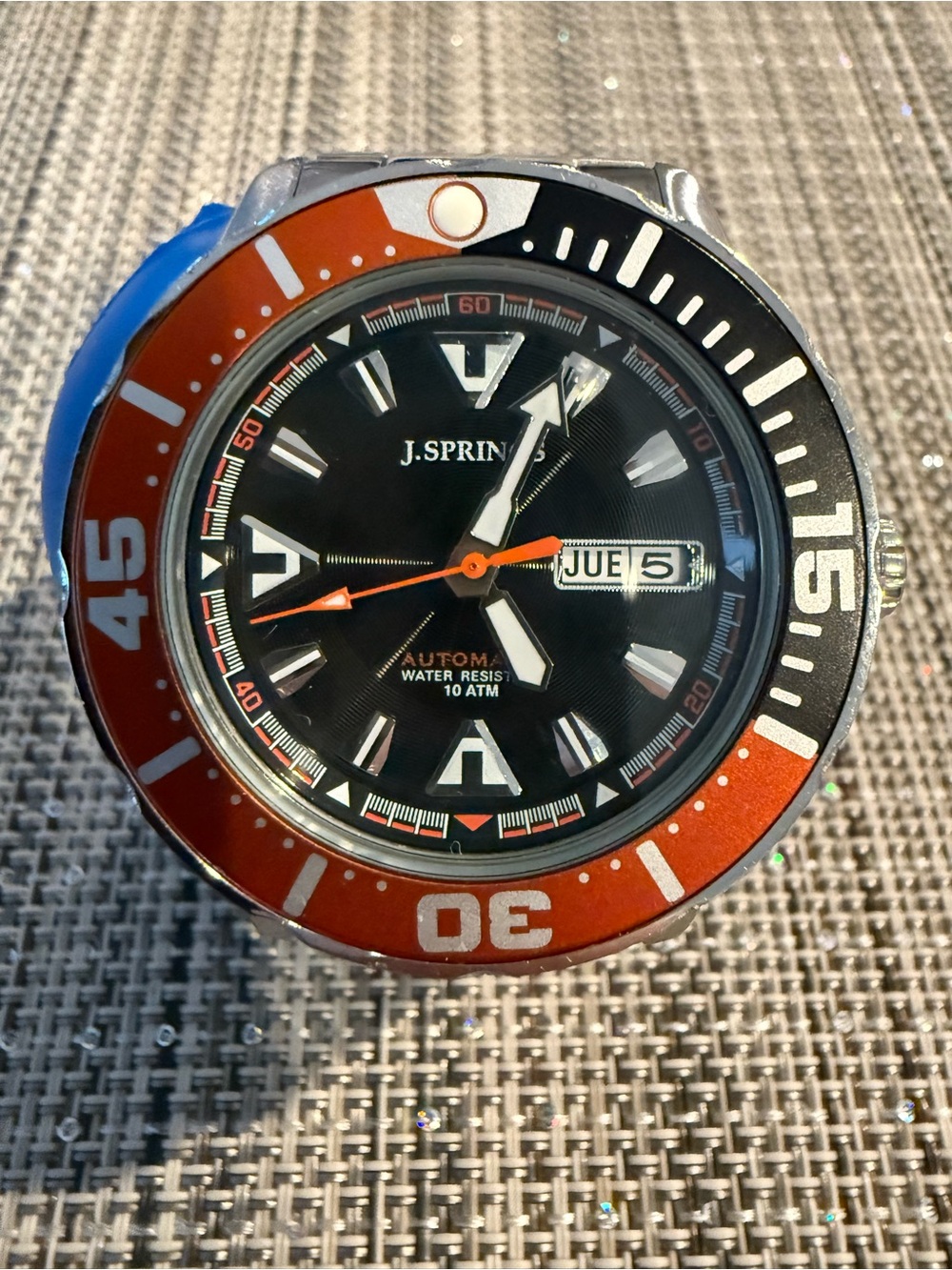 J.Springs BEB078 Automatic Diver Watch by Seiko Black Orange Day Date 100M